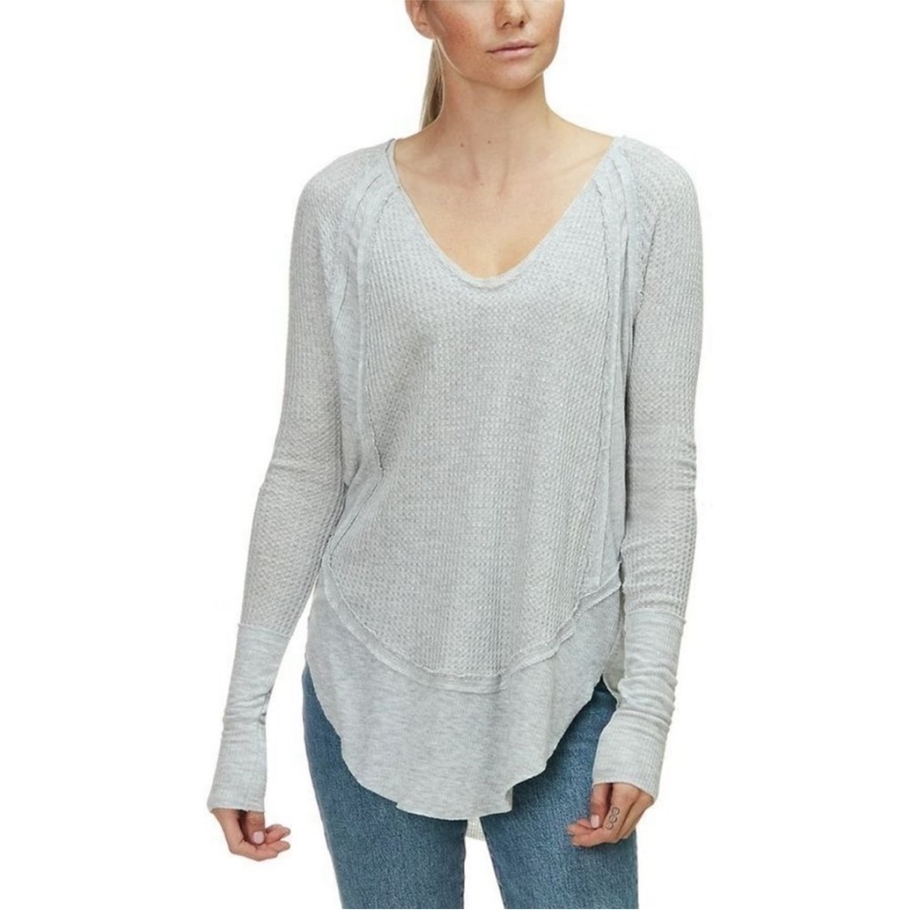 Free People We the Free Gray Thermal Oversized Long Sleeve Sweater Tunic Size M
